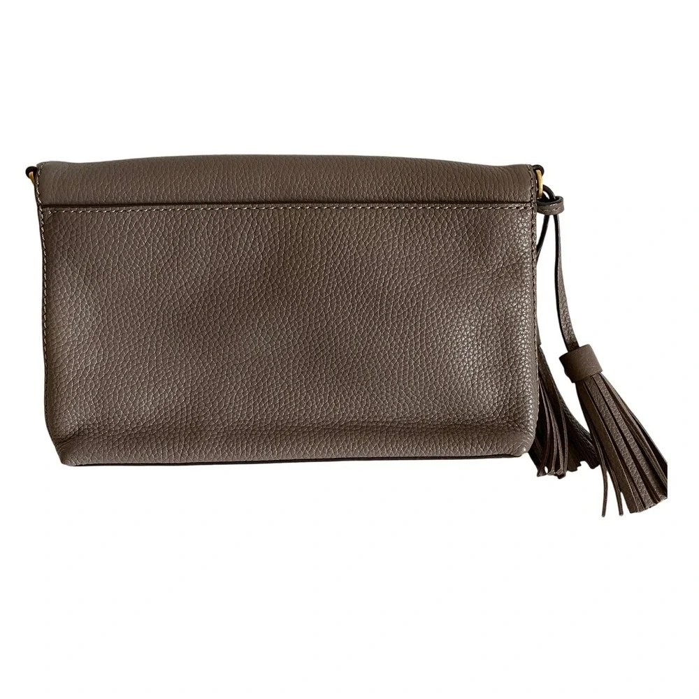 Tory Burch McGraw Foldover Leather Crossbody Bag Gray Taupe